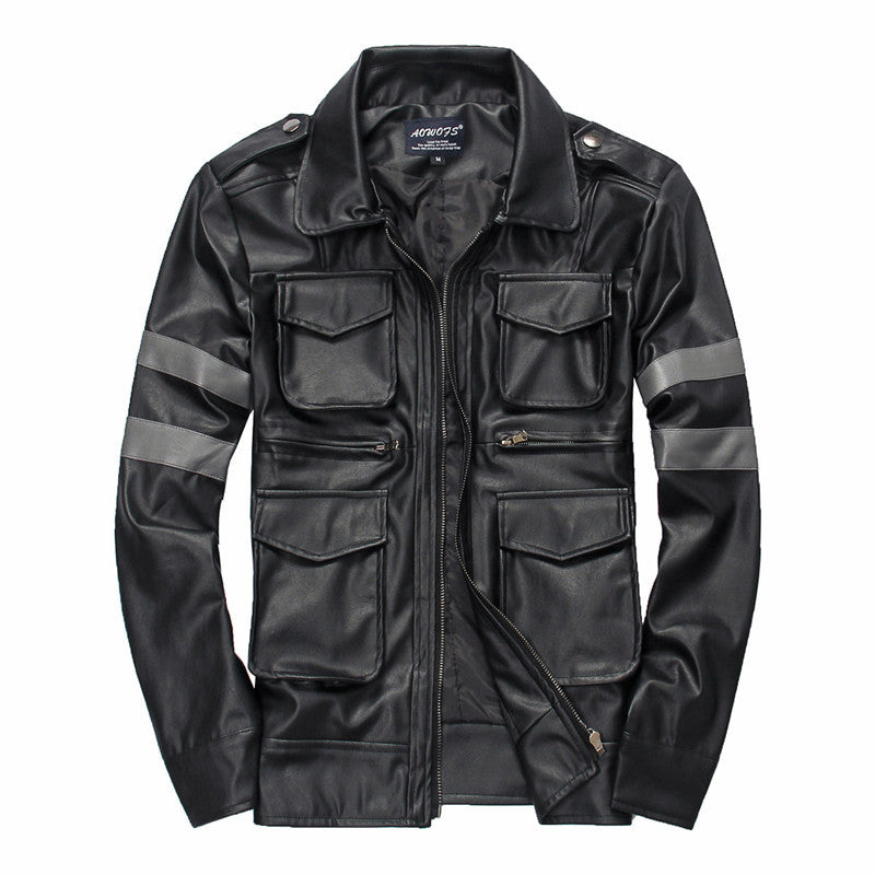 FZ Men's Striped Faux Leather Biker Jacket - FZwear
