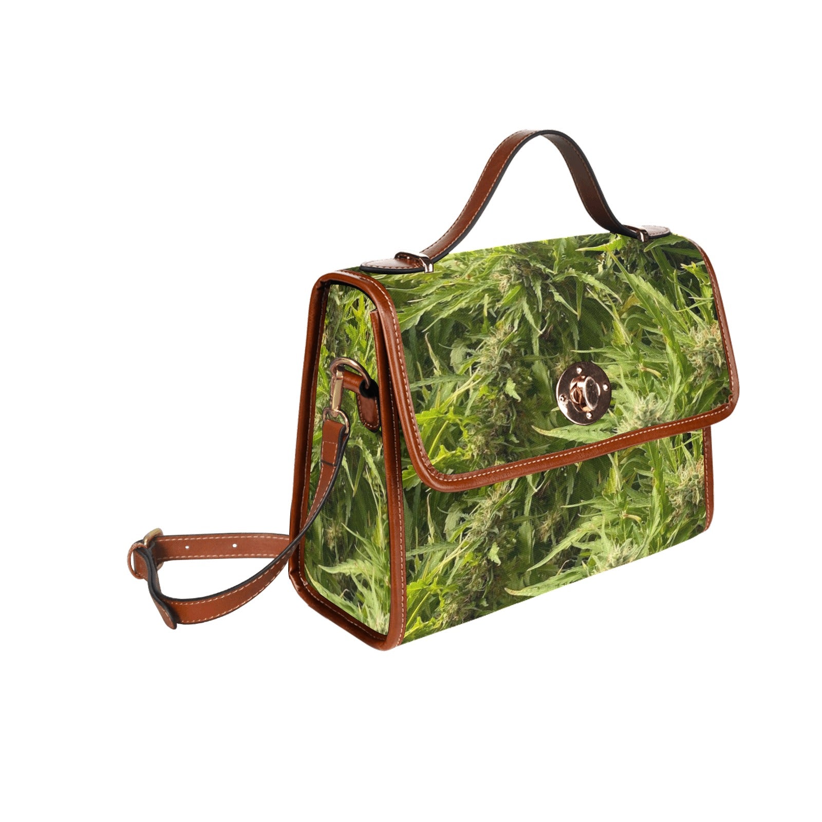 fz weed hand bag all over print waterproof canvas bag(model1641)(brown strap)