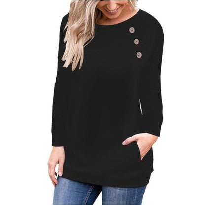 fz women's blouse long sleeve button decoration pullover tee