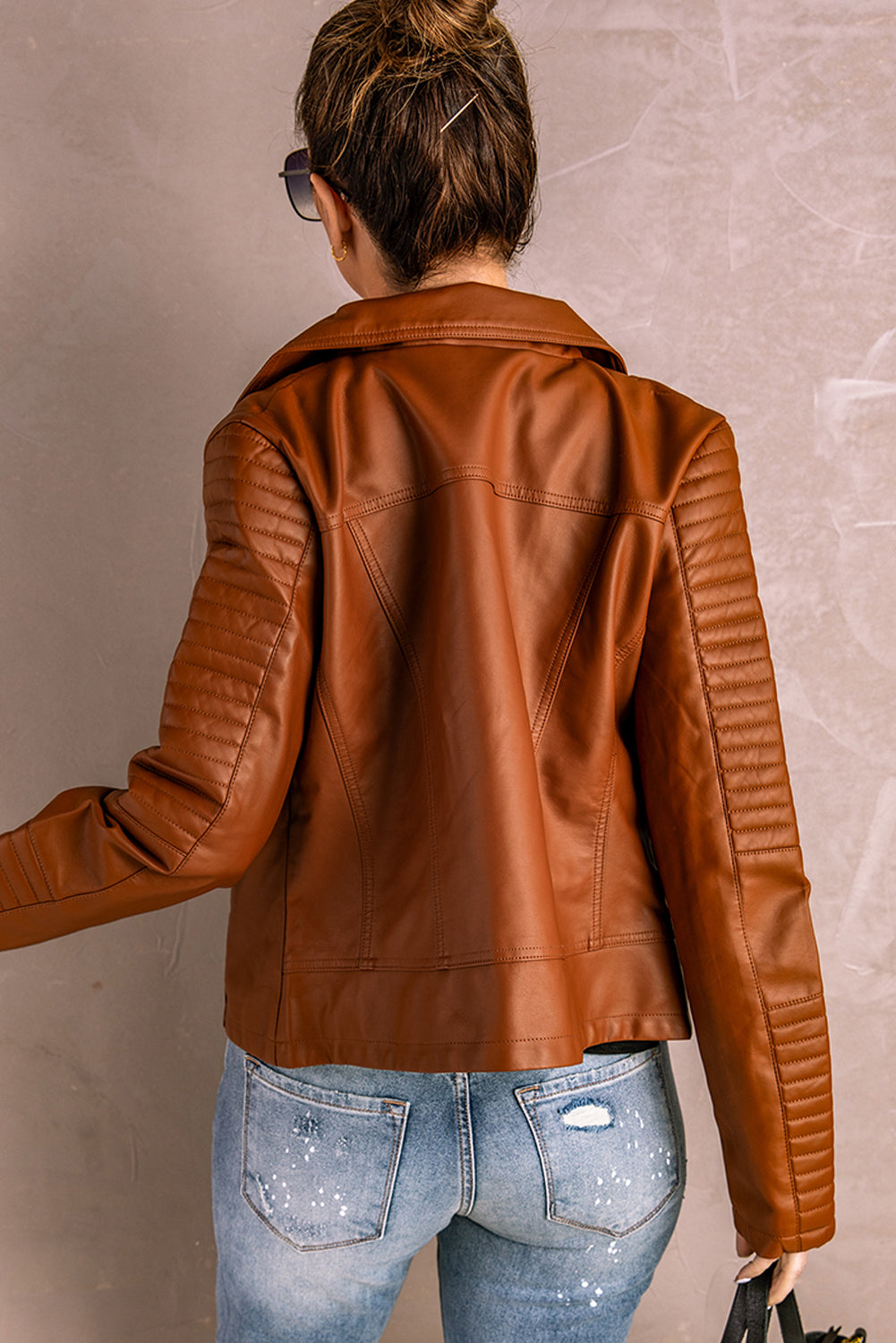 ribbed faux leather jacket