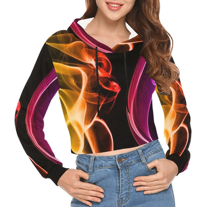 fz women's designer hoodie - abstract women's all over print cropped hoodie (model h22)