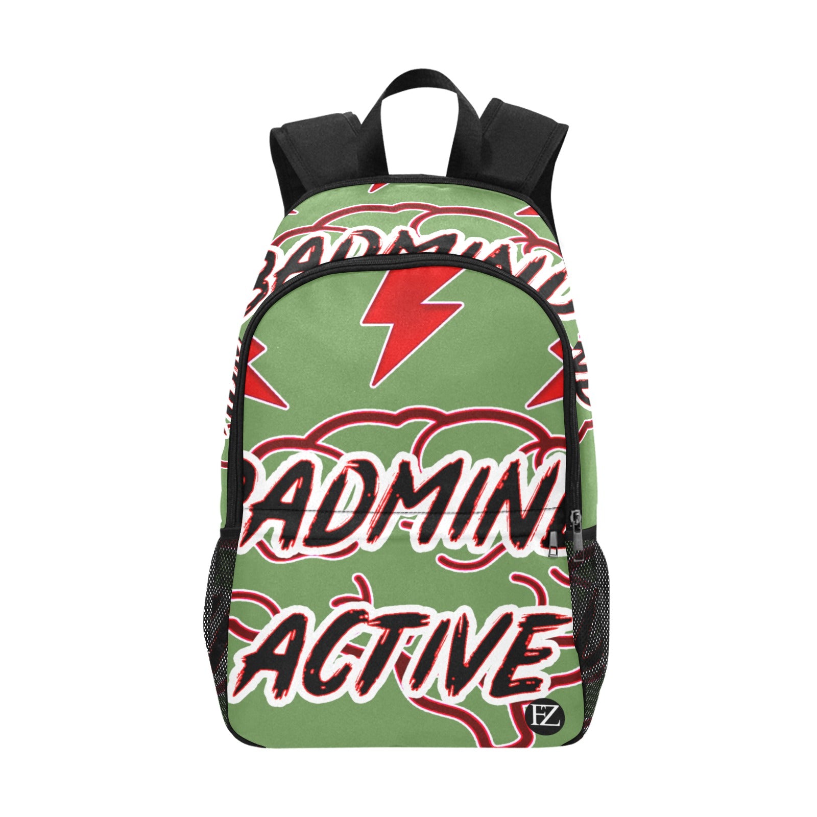 fz mind backpack one size / fz mind backpack - green all-over print unisex casual backpack with side mesh pockets (model 1659)