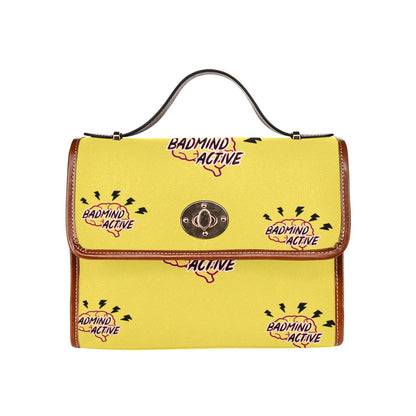 fz mind handbag one size / fz - mind bag-yellow all over print waterproof canvas bag(model1641)(brown strap)