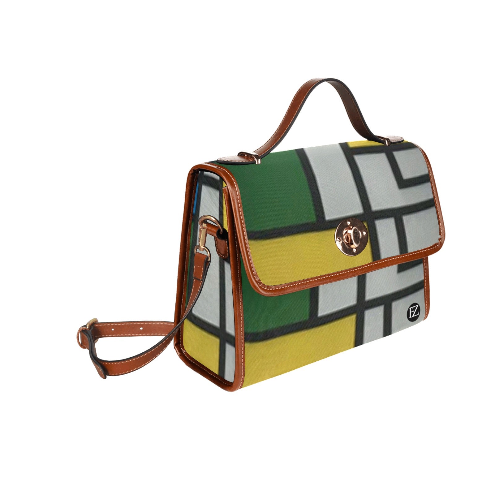 fz handbag multi all over print waterproof canvas bag(model1641)(brown strap)