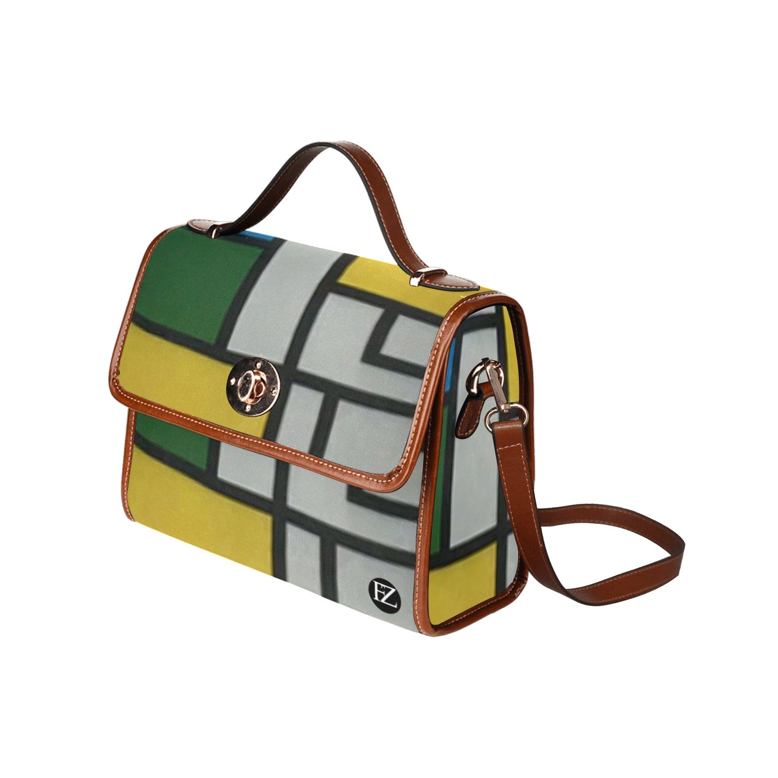 fz handbag multi all over print waterproof canvas bag(model1641)(brown strap)