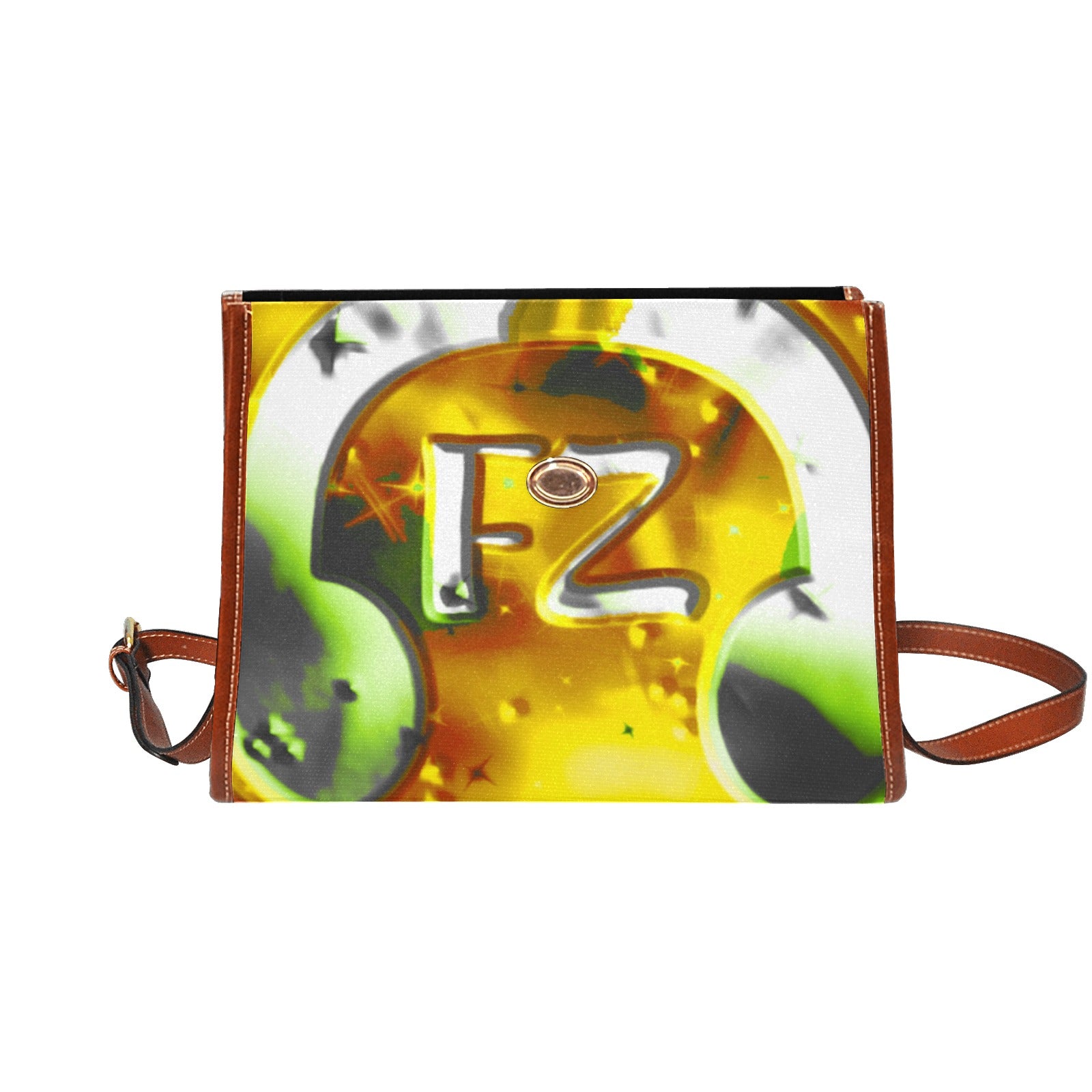 fz yellow abstract handbag all over print waterproof canvas bag(model1641)(brown strap)