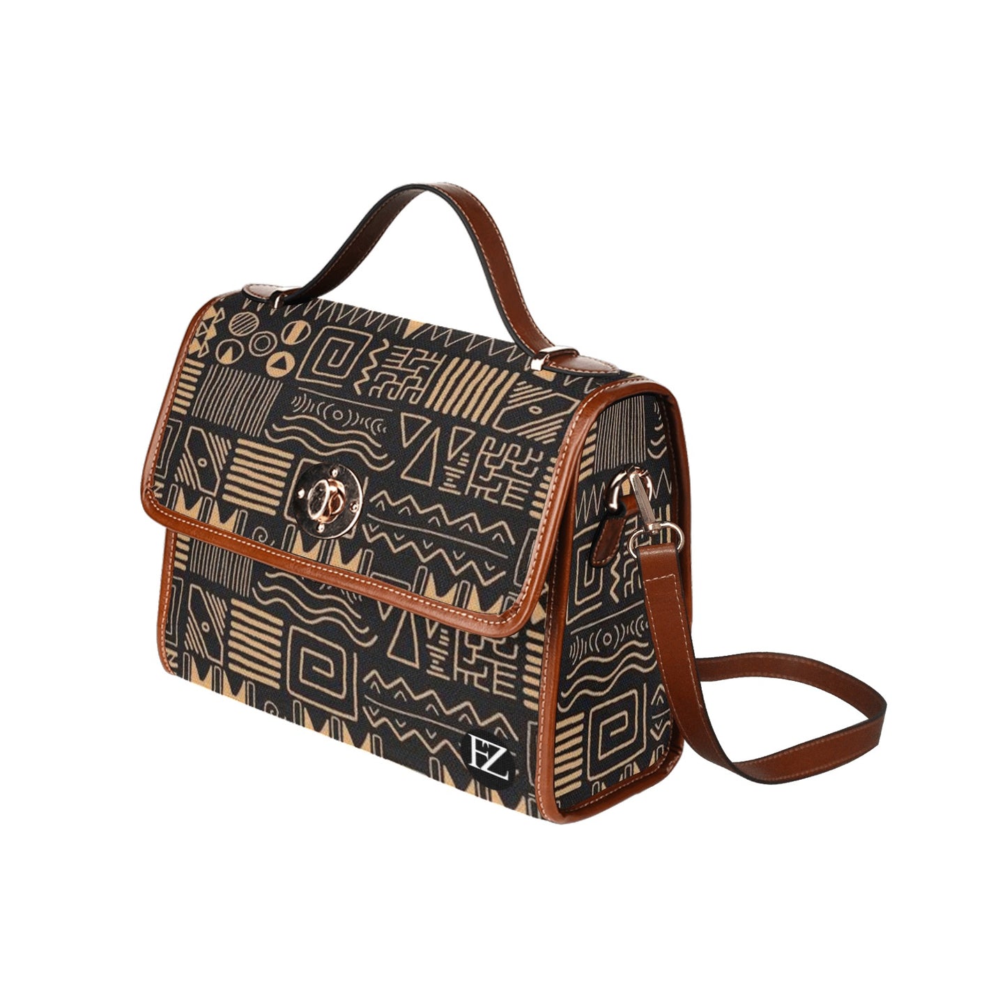 fz egypt hand bag all over print waterproof canvas bag(model1641)(brown strap)