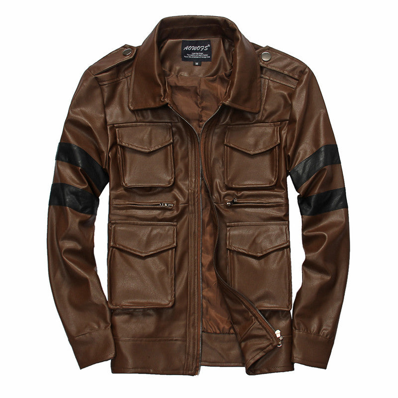 FZ Men's Striped Faux Leather Biker Jacket - FZwear
