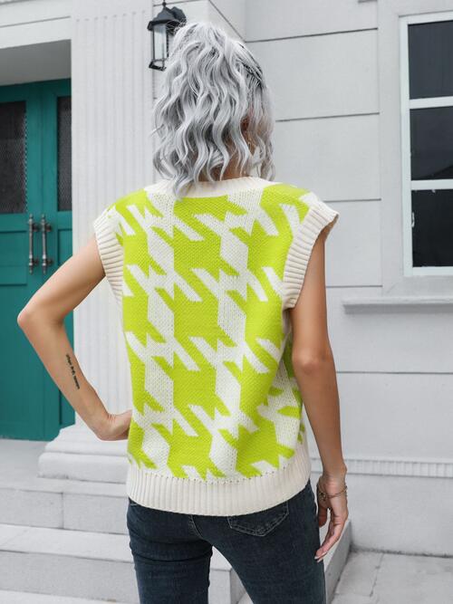 FZ Women's Houndstooth V-Neck Sweater Vest Top