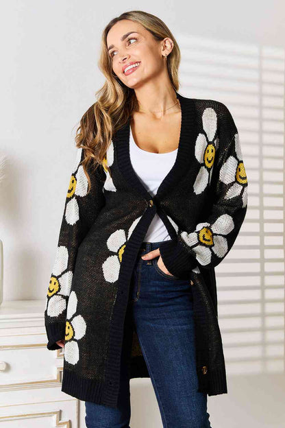 FZ Women's Double Take Floral Button Down Longline Cardigan