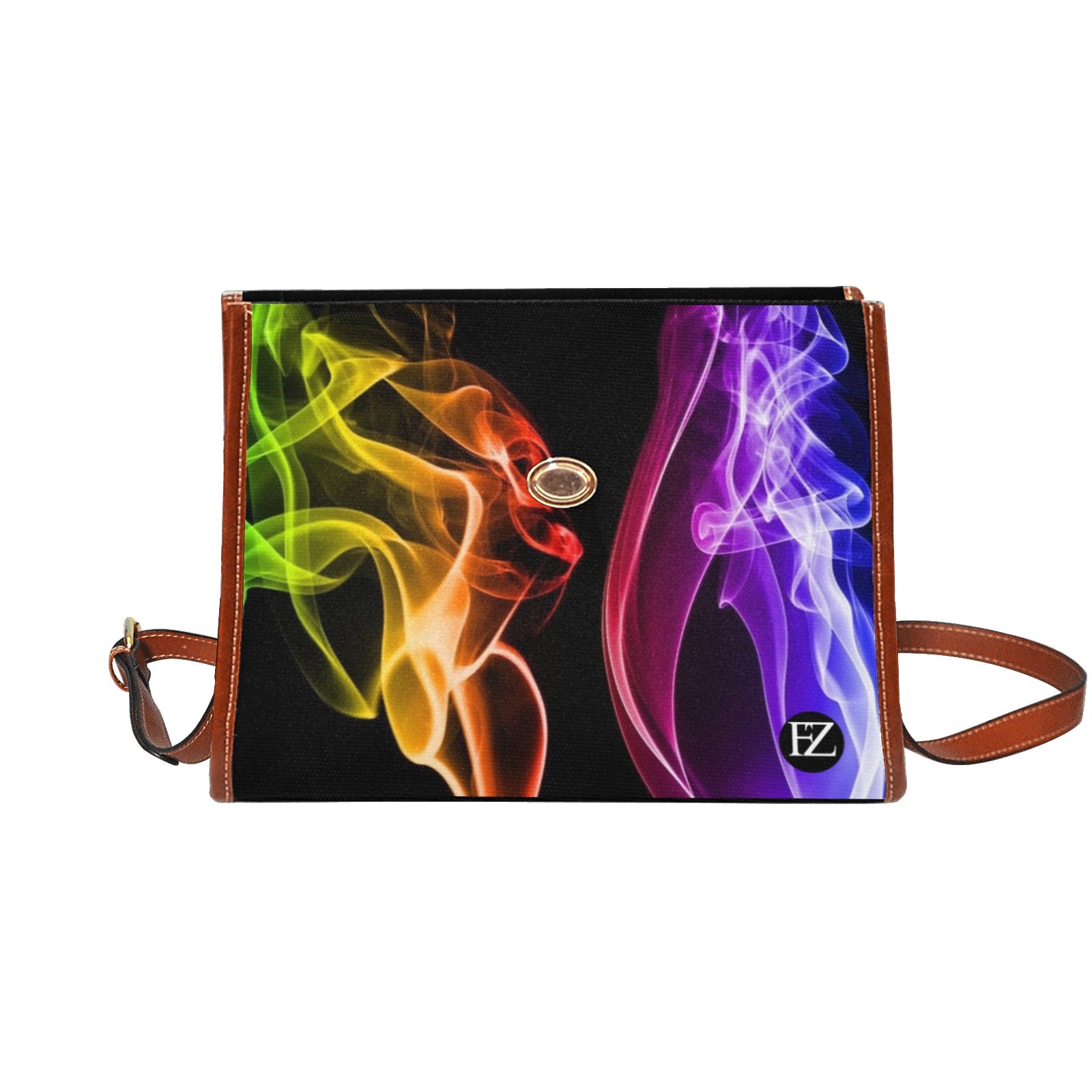 fz zone handbag - abstract 2 all over print waterproof canvas bag(model1641)(brown strap)