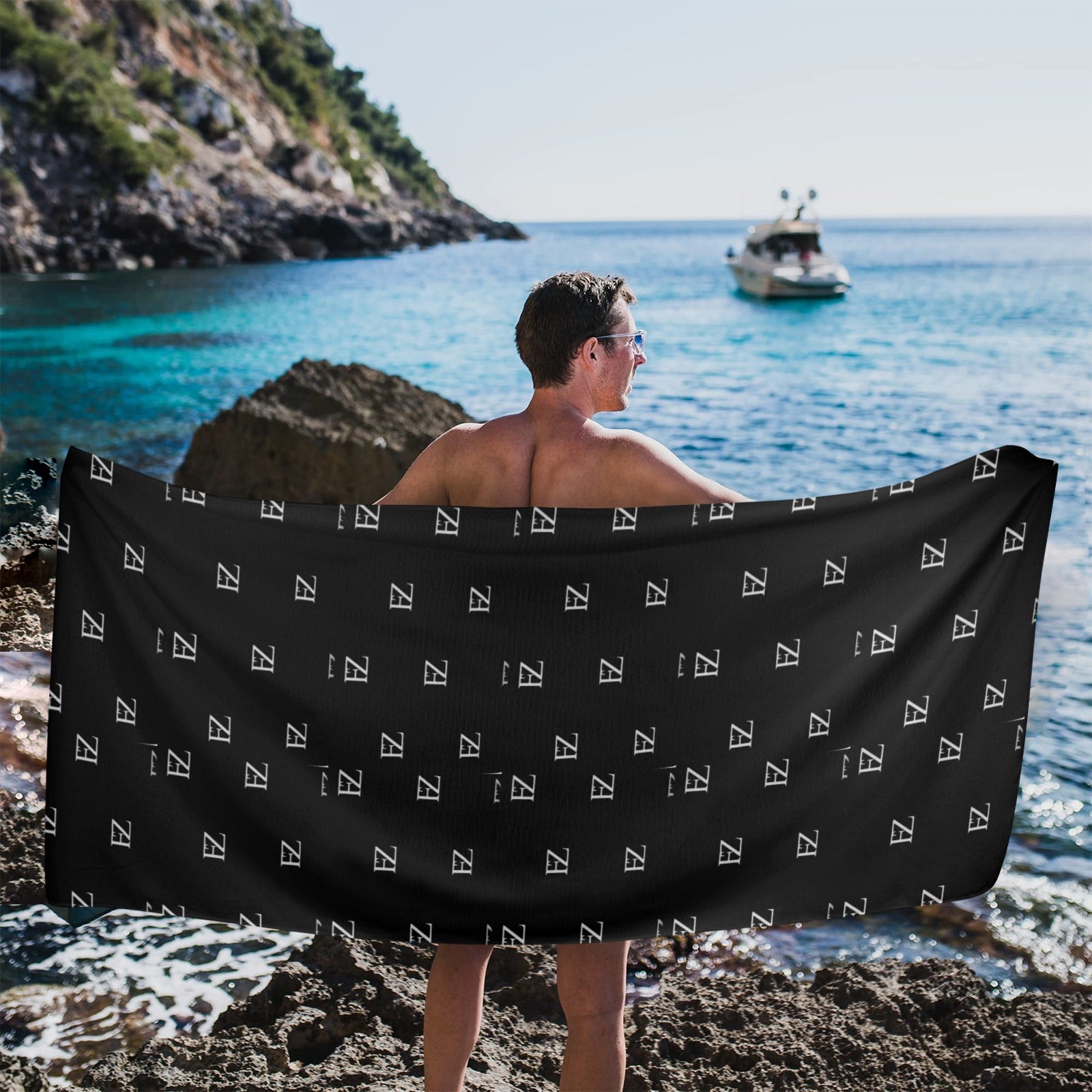 fz towel - black beach towel 31"x71"(new)( made in queen)