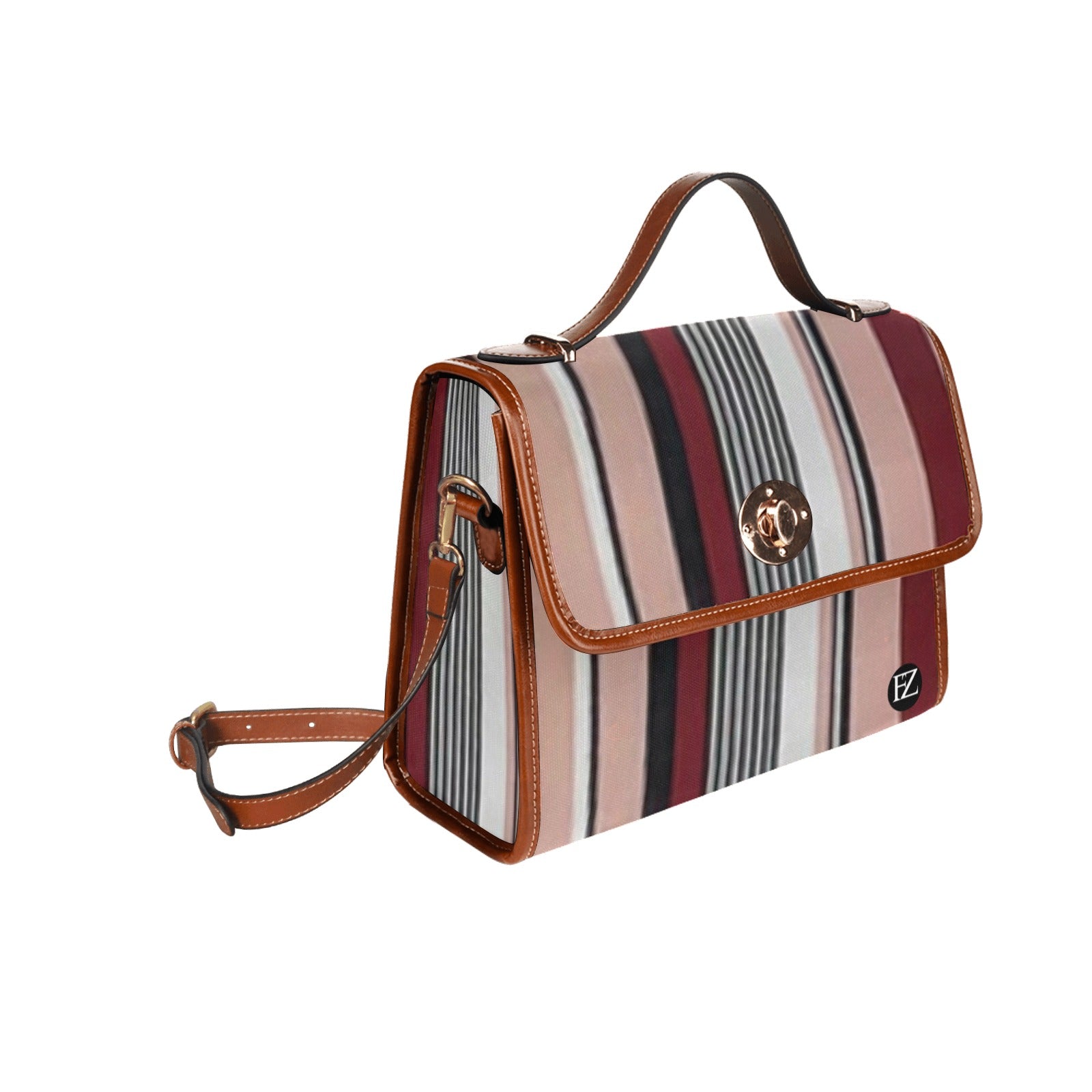 fz stripe handbag all over print waterproof canvas bag(model1641)(brown strap)