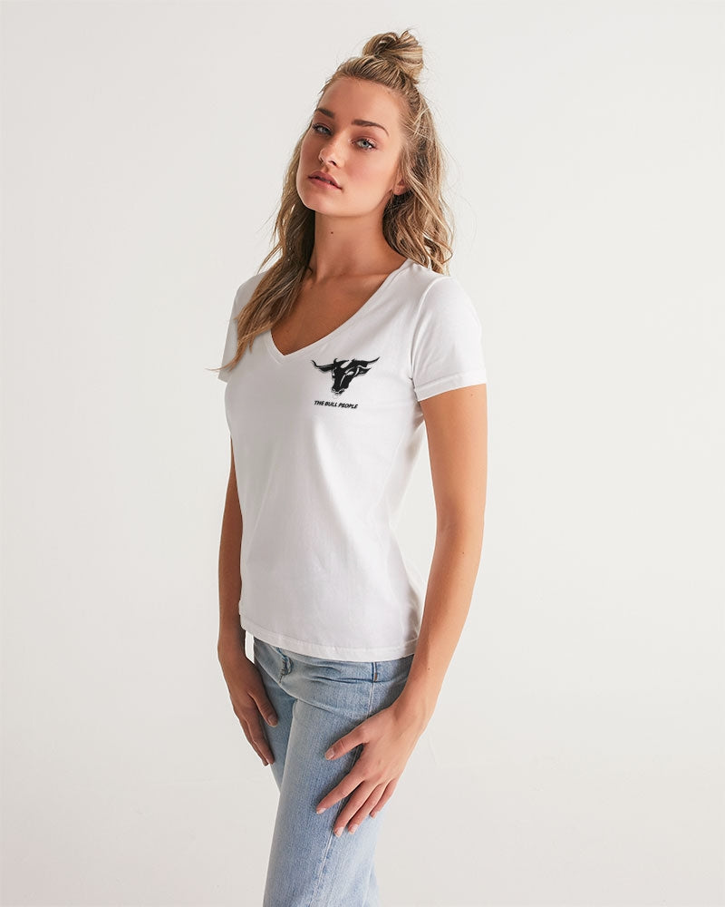 the white  bull women's v-neck tee