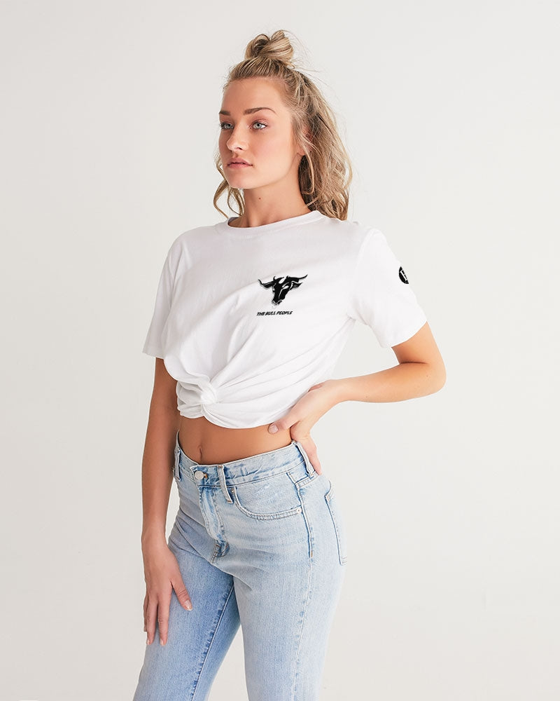 white zone upgraded women's twist-front cropped tee