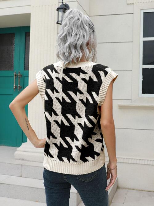 FZ Women's Houndstooth V-Neck Sweater Vest Top