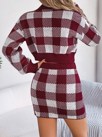 FZ Women's Plaid Round Neck Top and Skirt Sweater Suit - FZwear