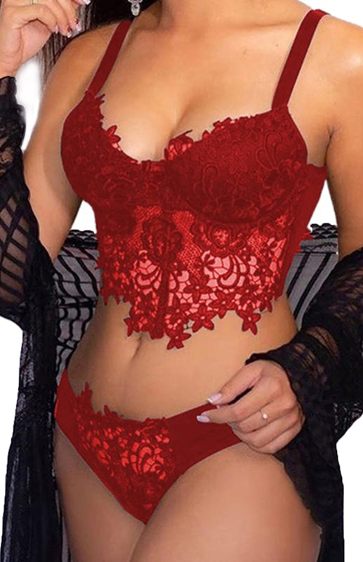 fz women's spaghetti straps crochet lace lingerie set