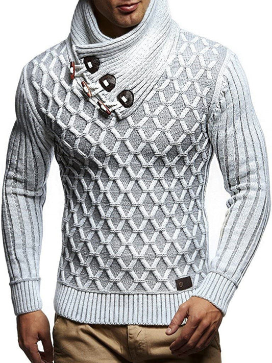 FZ men's leather buttoned turtleneck loose Sweater coat