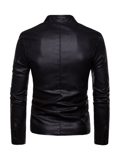 FZ Men's motorcycle zipper stand collar leather jacket