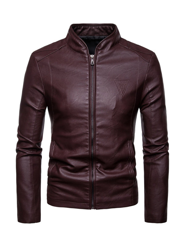 FZ Men's motorcycle zipper stand collar leather jacket - FZwear