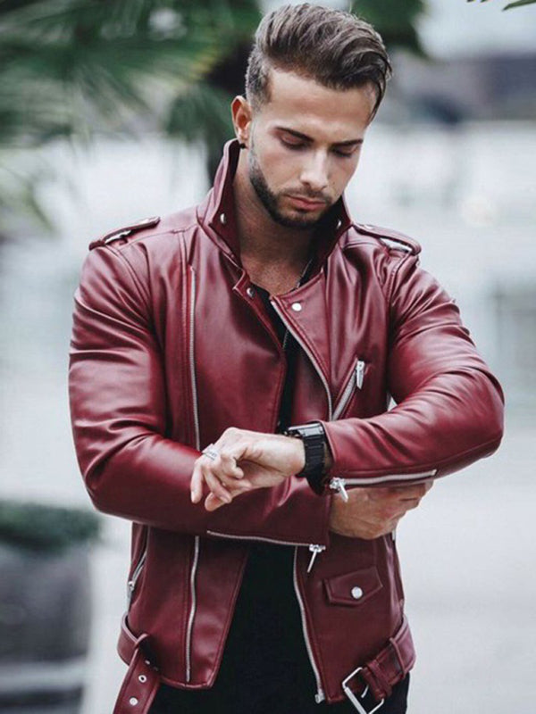FZ Men's stylish zipper leather biker jacket