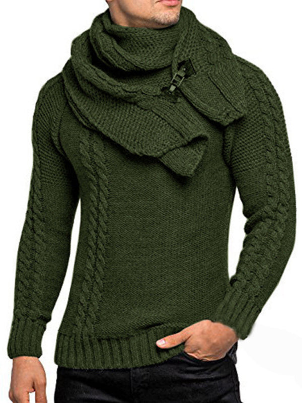 FZ Men's fashionable scarf pullover twist knitted sweater top - FZwear