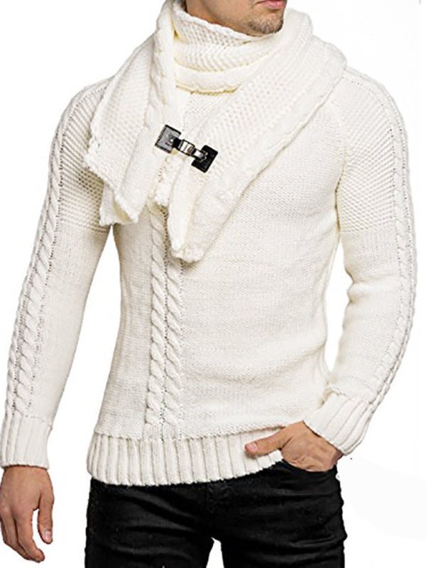 FZ Men's fashionable scarf pullover twist knitted sweater top - FZwear