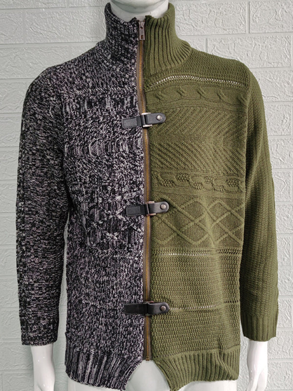 FZ Men's high -necked buckle long -sleeved knit sweater shirt