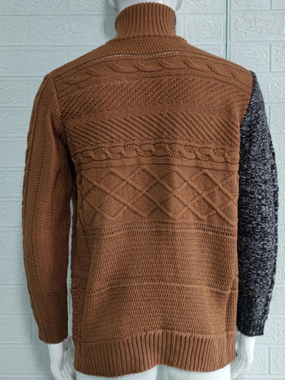 FZ Men's high -necked buckle long -sleeved knit sweater shirt