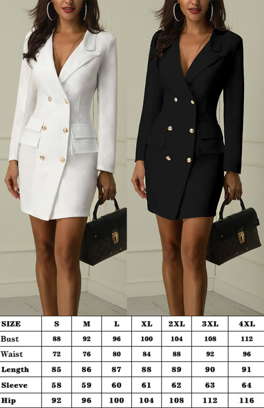 v-neck double breasted suit coat dress