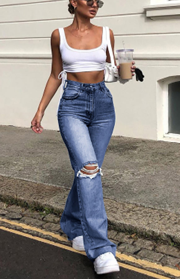 fz women's fashion wide leg flared jeans pants