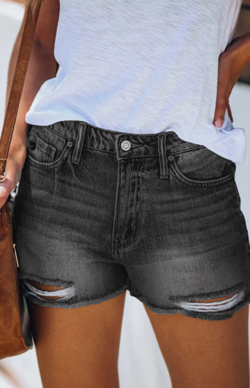fz women's casual washed denim shorts
