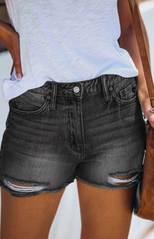 fz women's casual washed denim shorts