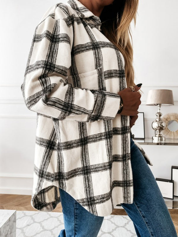 women's plaid casual brushed wool cardigan jacket