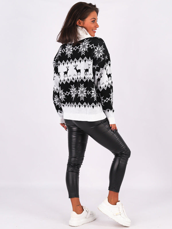 women's christmas jacquard turtleneck long sleeve sweater