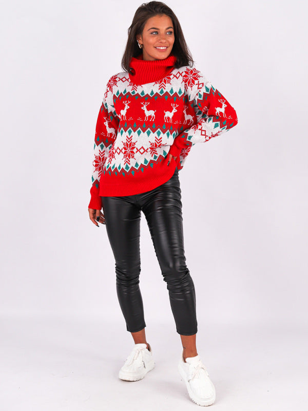 women's christmas jacquard turtleneck long sleeve sweater