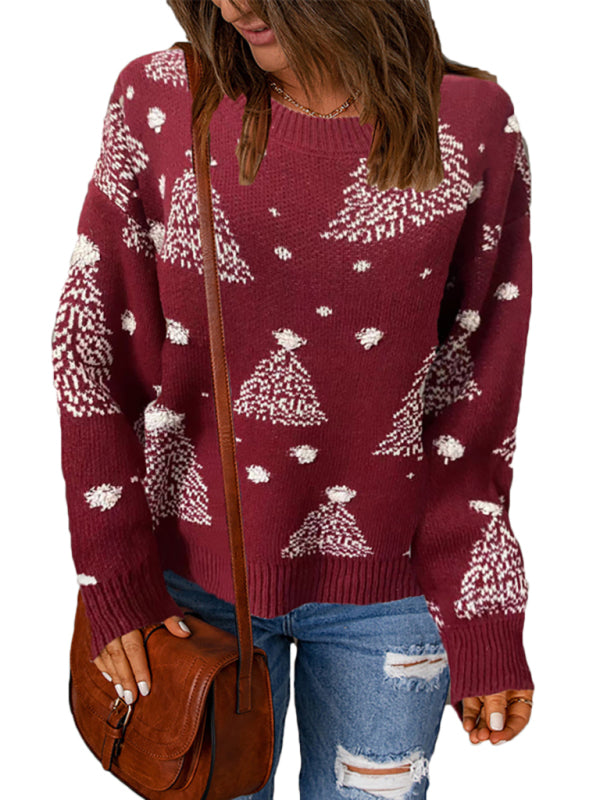 women's pullover christmas knitted long sleeve sweater