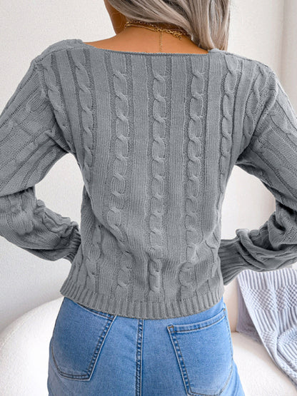 women's sexy cross v-neck twist long sleeve crop sweater