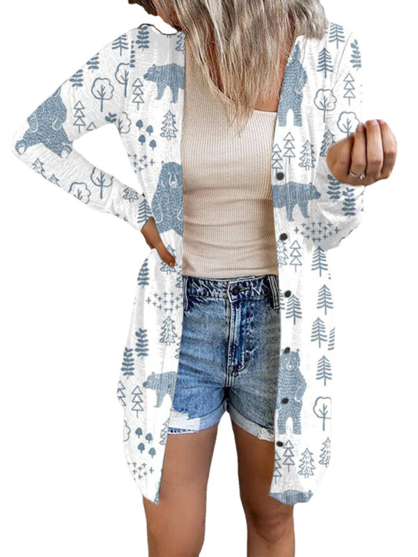 women's christmas themed printed jacket small cardigan