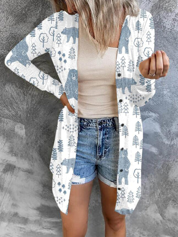 women's christmas themed printed jacket small cardigan