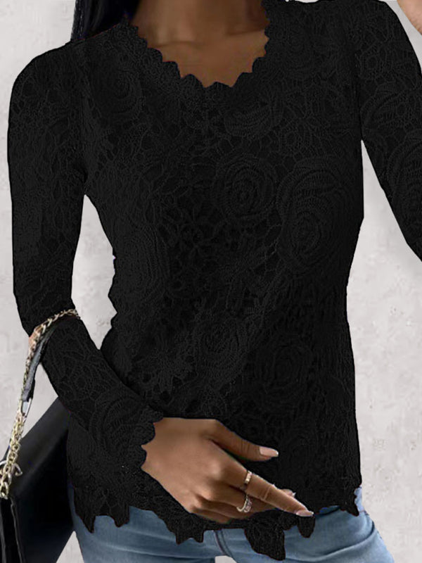 New casual lace simple and elegant long-sleeved top - FZwear
