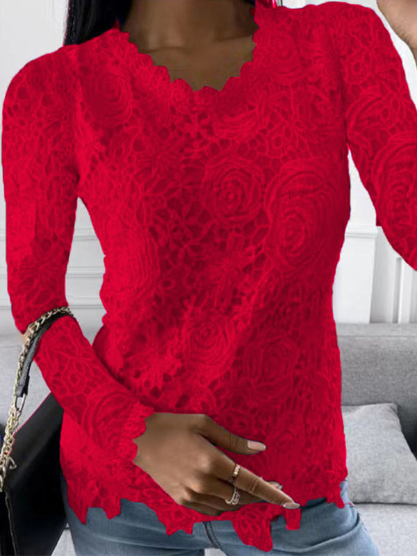 New casual lace simple and elegant long-sleeved top - FZwear