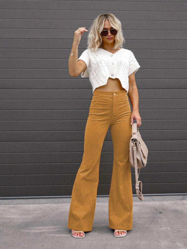 women’s solid color flare leg corduroy pants