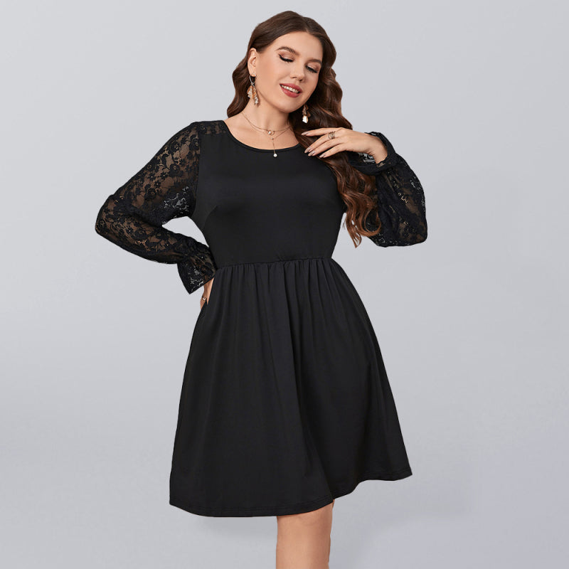 women's solid color lace elegant plus size dress