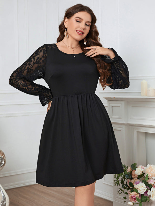women's solid color lace elegant plus size dress