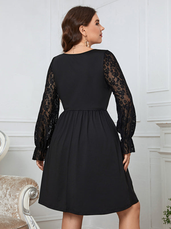 women's solid color lace elegant plus size dress