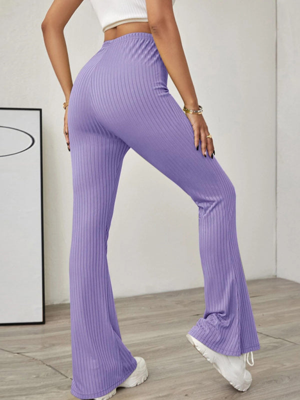 women's solid color high waist flare knit pants