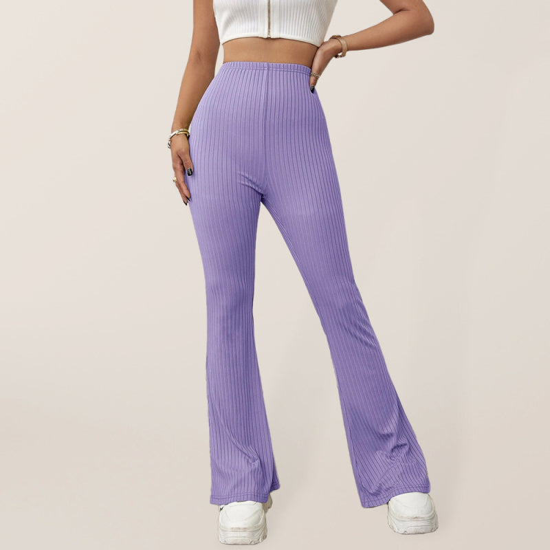 women's solid color high waist flare knit pants