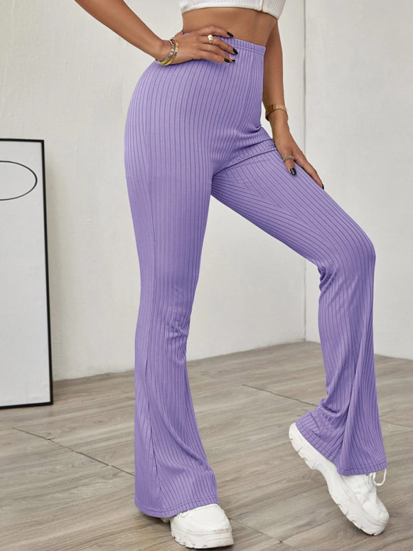 women's solid color high waist flare knit pants